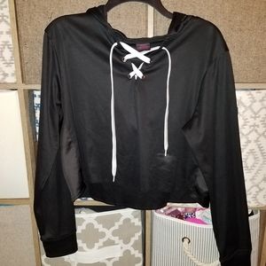 Material Girl Lace Up Crop Hoodie